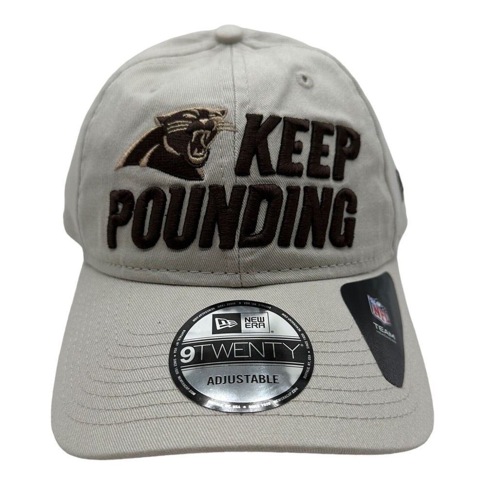 New Era 9Twenty Carolina Panthers NFL Beige Keep Pounding StrapBack Hat Cap NWT